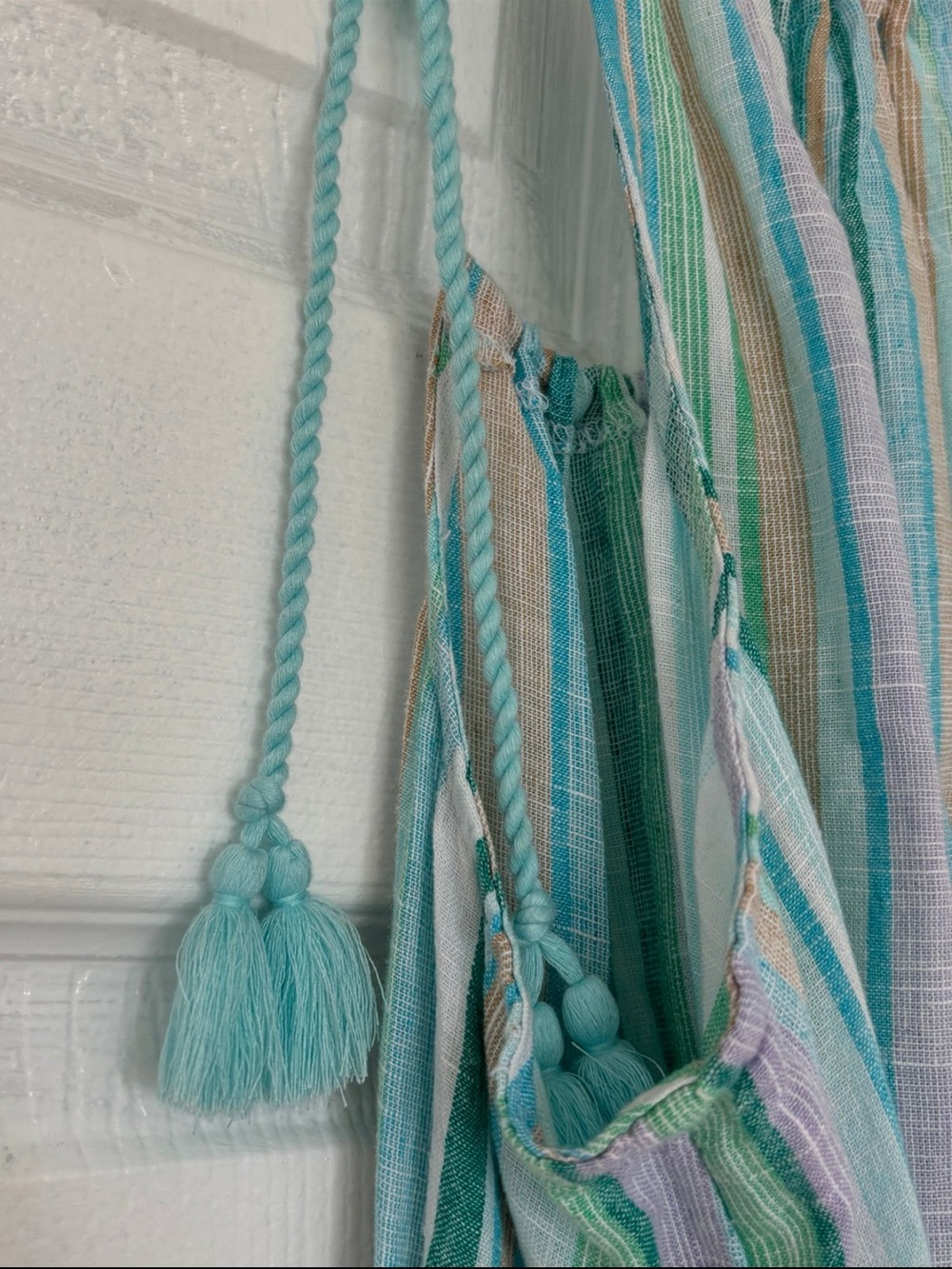 Striped Mint & White Tie-Shoulder Maxi Dress size L - Picture 8 of 13